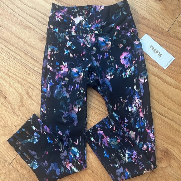 RBX ultra hold cropped leggings XS extra small pockets new floral abstract crop - Picture 2 of 14